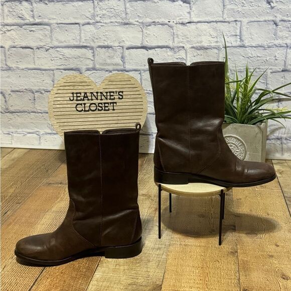 J. Crew Billie Short Womens Size 7 Brown Leather Mid Calf Buckle Boots - Picture 3 of 12